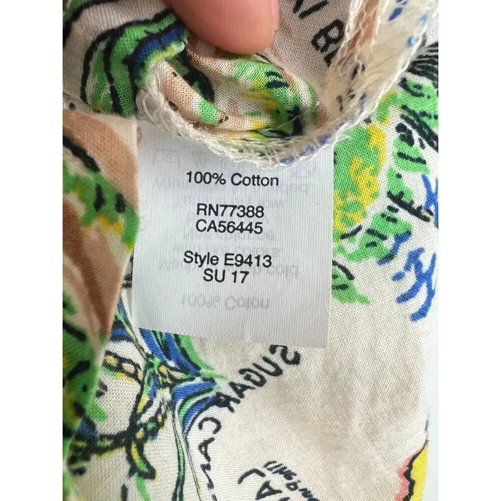 J.Crew Hawaiian Print Cotton Tunic Top Cover Up XS Tropical Beach Pineapple